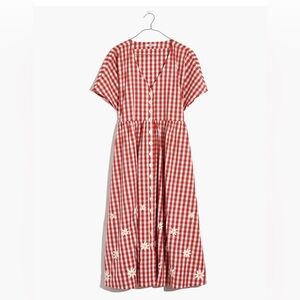 Madewell Daisy Embroidered Gingham Button-Front Midi Dress